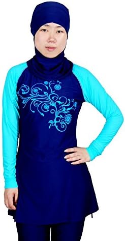 Doraer Muslim Swimsuit Swimwear Islamic Full Cover Modest Swimwear Beachwear Burkini (XX-Large, Blue)