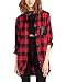 ZANZEA Womens Casual Check Plaid Long Sleeve Pocket Shirts Long Top Blouse
