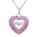 Jewelili Sterling Silver and Diamond Mom Heart Pendant with Created Round Pink Sapphire. 18