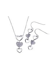 Nickel Free Sterling Silver Pendant & Earring Sets 5 Hanging Heart Set