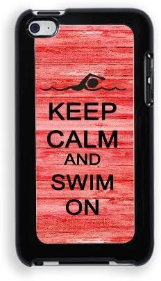 Keep Calm And Swim On Red Wood Protective Designer Snap-On Case - Fits Apple iPod Touch 4