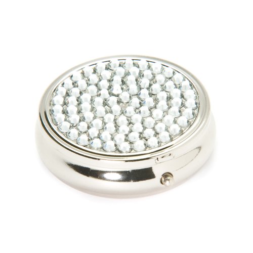 Clear Crystal 3 Day Section Round Metal Pill Box Case