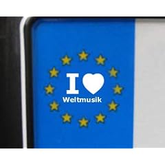 4 Aufkleber - WEI� - I love Weltmusik & Folklore - Nummernschild, Spiegel, Handy Sticker