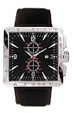 Image of Nautica A17530 Steel Gents BFS black dial brushed silver case black leather strap with whitecross stich chronograph red accents
