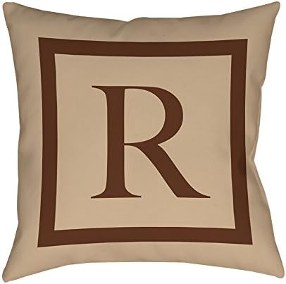 Thumbprintz Square Indoor/Outdoor Pillow, 16-Inch, Monogrammed Letter R, Caramel Classic Block