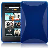 AMAZON KINDLE FIRE TPU GEL SKIN CASE - BLUE, WITH QUBITS MICROFIBRE CLEANING CLOTH