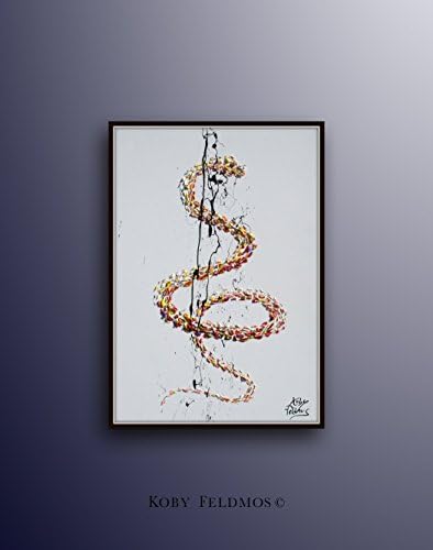 Snake 40" oil painting, animal painting, original oil painting on canvas, yellow orange red colors, thick layers, animals, wild, jungle, inspiring artwork By Koby Feldmos