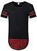 LILBETTER Mens Hipster Hip Hop Longline Jersey T-Shirt(Black Red M)