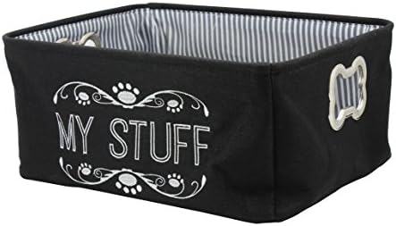 Storage Bin with "My Stuff" Embroidery Black w/ Inner Stripe Print