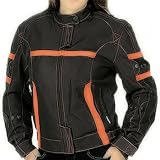 Ladies Armored Vented Black and Orange Textile Motorcycle Jacket - Medium
