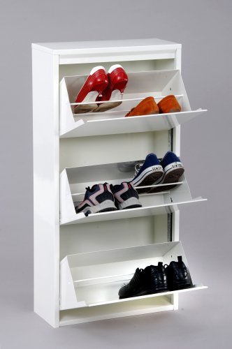 Jan Kurtz 497624 Schuhschrank Big Shoe 3 weiss gl&auml;nzend mit 3 Klappen 105 x 52 x 22 f&uuml;r ca. 12 Paar Schuhe