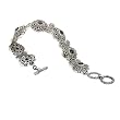 925 Silver & Smoky Quartz Ornate Flower Scroll Bracelet with 18k Gold Accents- 7.5 IN