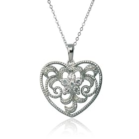 Sterling Silver Cubic Zirconia Heart Pendant, 18mm