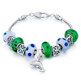 Pugster Beads Dangle Dolphin Murano Glass Bracelet Fits Pandora Chamilia Biagi Charm