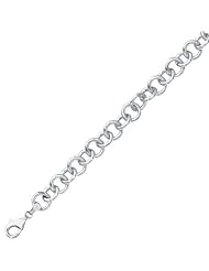 14K 7.25" White Gold Polish Diamond Cut Double Link Charm Bracelet With Pear Shape Clasp