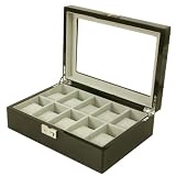 Watch Storage Box for 10 Watches Black Lacquer See Thur Top Large Cushions
