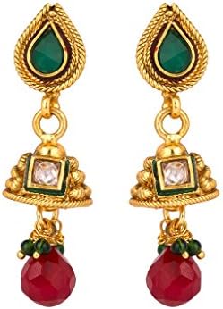 Rajwada Arts Women's Brass &amp; Stones Dangle Earrings White,Red