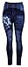 Enimay Women's Plus Size Jean Look Leggings Tights Pants Floral Design Fashion Blue Hibiscus Plus Size