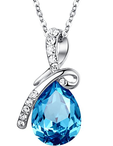 Eternal Love Teardrop Austrian Crystal Pendant Necklace - Ocean Blue Large Crystal 17.5" Chain 2101401