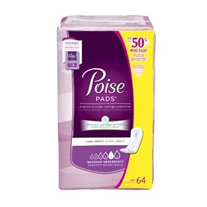 Poise Maximum Absorbency Long Pads, Long, 64 Count