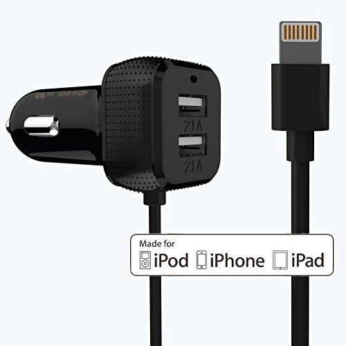 iPhone Car Charger, iFans 2 USB 6.6A Lightning Car Charger Adapter with Apple MFi Certified 8 Pin Lightning Cable for iPhone 6S/iPhone 6s Plus,iPhone 5/5S/SE,iPad,Black