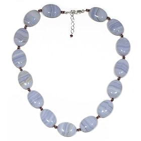 Sterling Silver Blue Lace Agate w  Rhodolite Garnet Accent Necklace, 16-18 by Amazon.com Collection