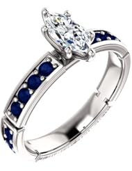 18K White Gold Marquise Cut Diamond and Sapphire Ring -- LIFETIME WARRANTY