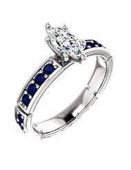 10K White Gold Marquise Cut Diamond and Sapphire Ring -- LIFETIME WARRANTY