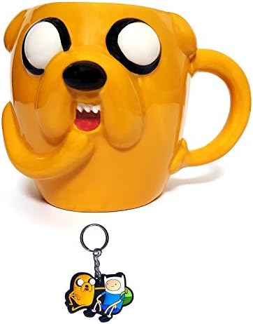 Jake 3D Ceramic Mug Gift Set with Finn and Jake Rubber Key Chain (Officially Licensed Adventure Time Merchandise) (Jake Mug)