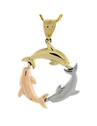 14K Gold Trinity Dolphin Circle of Life Charm Pendant