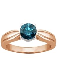 1.10 Ct Round Blue SI1/SI2 Diamond 18K Rose Gold Ring