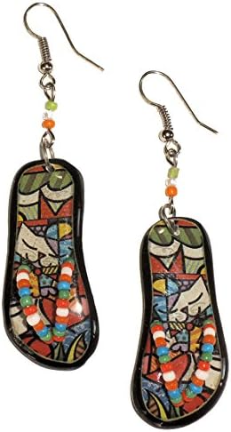 Cat Art Design Resin Flipflops with Clear Coating Dangle Pierced Earrings