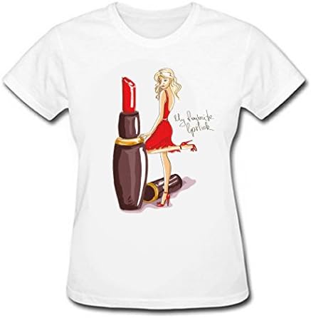 UIZO Women's Cotton T-shirt Tee Beautiful Woman With Lipstick Sleeve,White,Size XS