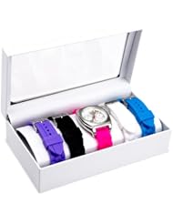 Cerentino Womens RB004 Round Silver Dial Interchangeable Set Silicone Multi-Colored Strap Watch