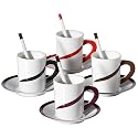 Yedi Houseware Classic Coffee and Tea Kites Espresso Cups and Saucers with Spoons, Set of 4
