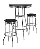 3pc Pub Table and Swivel Bar Stools Set in Black and Chrome Finish