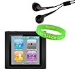 Premium Soft Black Silicon Cover for Apple iPod Nano 6th Gen Skin Case ( 6th Generation Nano, 6G, 6th Gen ) compatible with 8GB / 16GB + Black Headphones + Live * Laugh * Love Vangoddy Wrist Band!!!