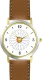 White Daisy Flower Flower - JP - WATCHBUDDY&reg; DELUXE TWO-TONE THEME WATCH - Arabic Numbers - Brown Leather Strap-Size-Women's Size-Small