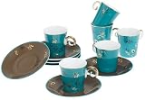 Yedi Houseware Classic Coffee and Tea Blue Saphyre Espresso Cups and Saucers, Set of 6