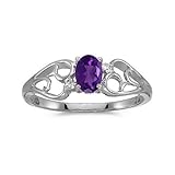 10k White Gold Oval Amethyst And Diamond Ring