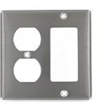 Leviton 84455-40 2-Gang 1-Duplex Decora/GFCI Device Combination Wallplate, Device Mount, Stainless Steel