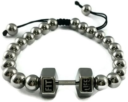 316L Stainless steel Fitness Dumbell Braiding Macrame Beaded Bracelet