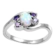 Sterling Silver Lab Created Opal Ring - 3mm Band Width - 9mm Face Height - Sizes: 6-8 - Amethyst CZ - Pink Opal Sterling Silver Lab Created Opal Ring - 3mm Band Width - 9mm Face Height - Sizes: 6-8 - Amethyst CZ - Pink Opal