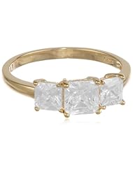 18k Yellow Gold Plated Sterling Silver Square Princess Cut Diamond Simulant Yesterday, Today, Tomorrow 3-Stone Ring, (2.56 cttw), Size 8