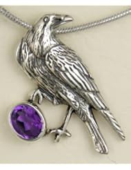 Stunning Sterling Silver Raven Accented with a Genuine Amethyst Made in America