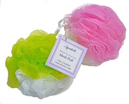 AquaBella Dual Texture Mesh Pouf Bath Sponge (3 Pack)