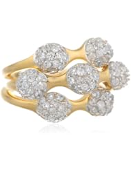Gold Plated Triple Row Cubic Zirconia Ball Ring, Size 7