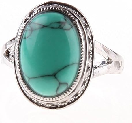CAFA Vintage Style Lady's Silver Plated Oval Turqoise Ring Green Size 11