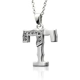 Men's Sterling Silver Alphabet Initial T Black Diamond Pendant Necklace - 0.0 7carat