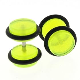Glow in the Dark Fake Acrylic Plugs - Green 16g Wire; 8mm - Sold as a Pair